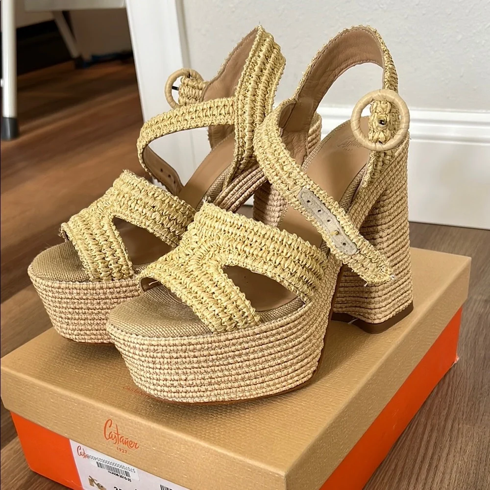 Castaner Women's Yellow Wedge Sandals - Picture 6 of 9